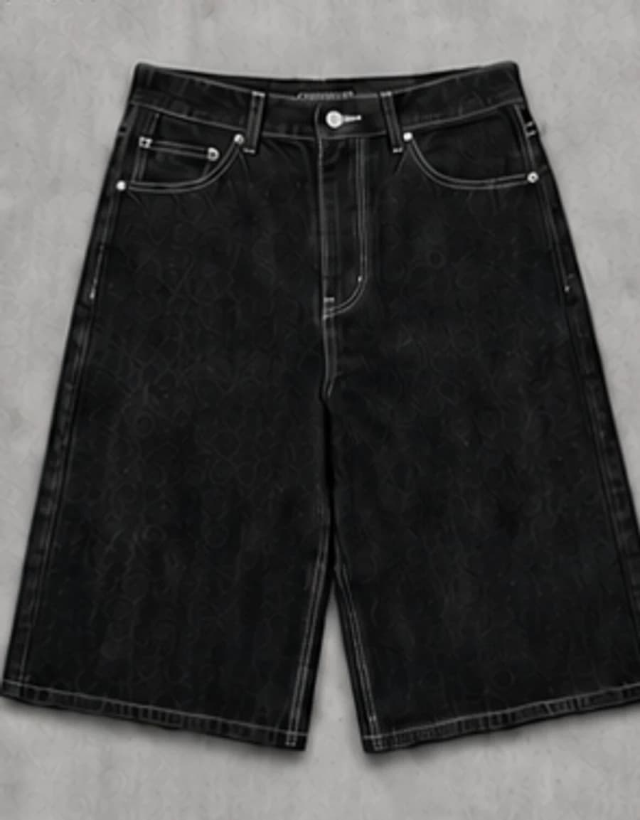 Black Denim Jorts — front